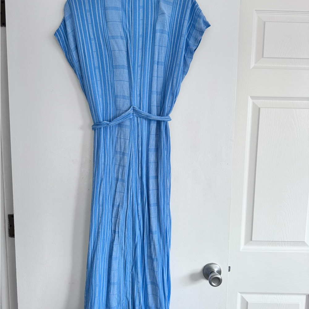 Lush Midi Button Up Dress - 100% Rayon - Denim/Ivory - Women’s Size L - Picture 4 of 6